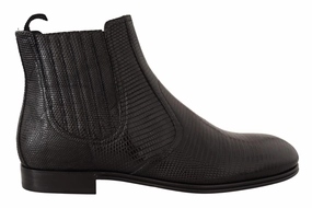 Dolce & Gabbana Elegant Black Leather Lizard Skin Derby Boots Fancy Boots