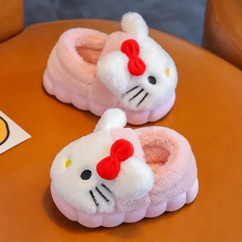 Heeled Slippers Cartoon Fluffy Kids' Non-Slip Warm Winter Slippers