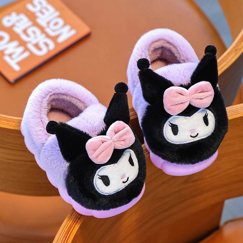 Cartoon Fluffy Kids' Non-Slip Warm Winter Slippers Hydrangea Slippers Size