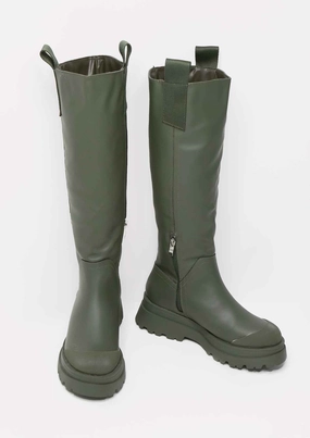 Beth Khaki Knee High Wellie Boots Green Adidas Skate Shoes