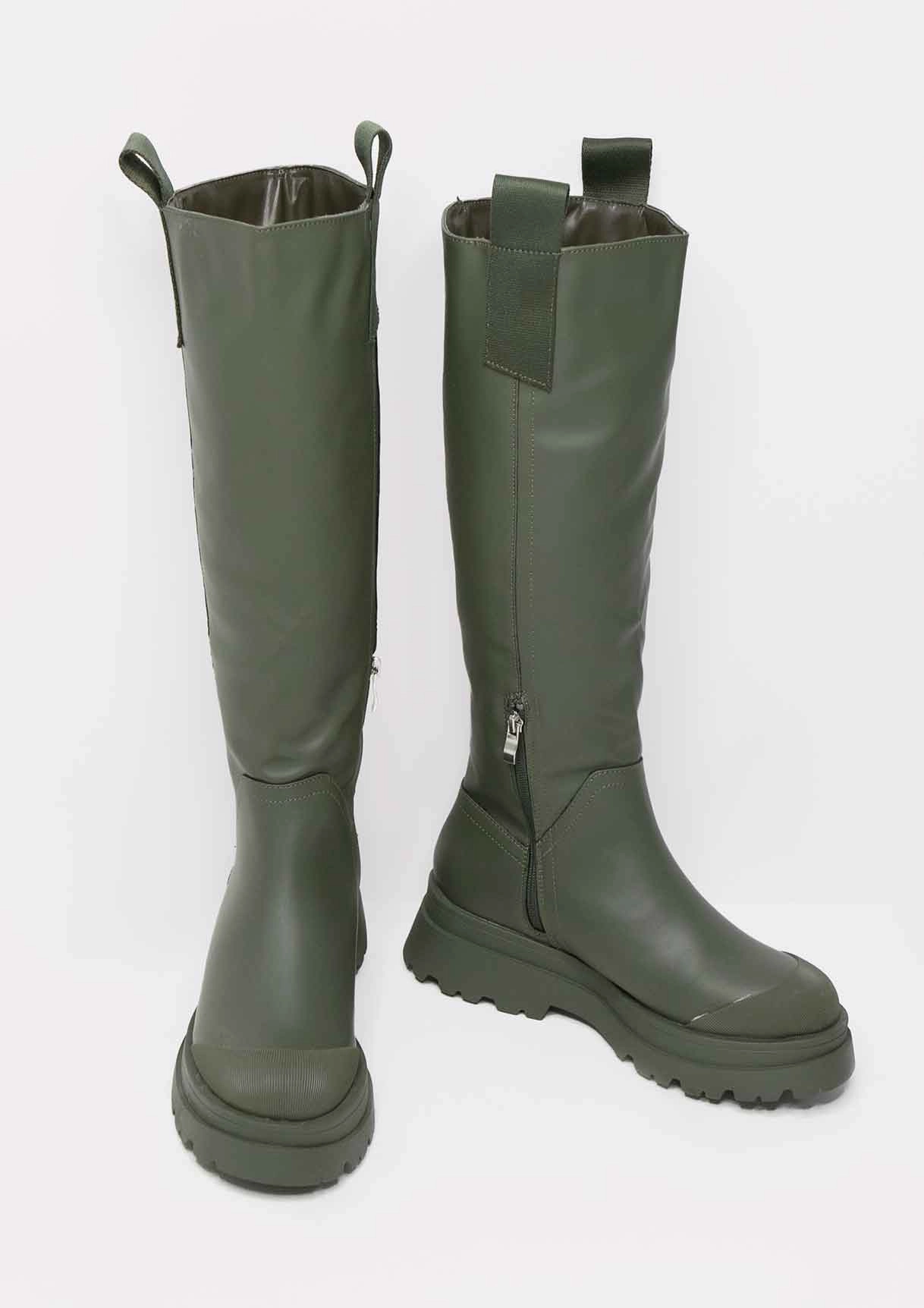 Beth Khaki Knee High Wellie Boots Cloudfoam Adidas Shoes