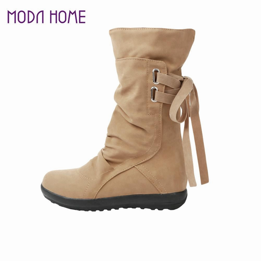 Jean Boots Big Size 39-42 Lace Up Short Boot Hidden Wedge Women Slip-on Riding Boot Mid-Calf botas Boots Shoes Woman SM6