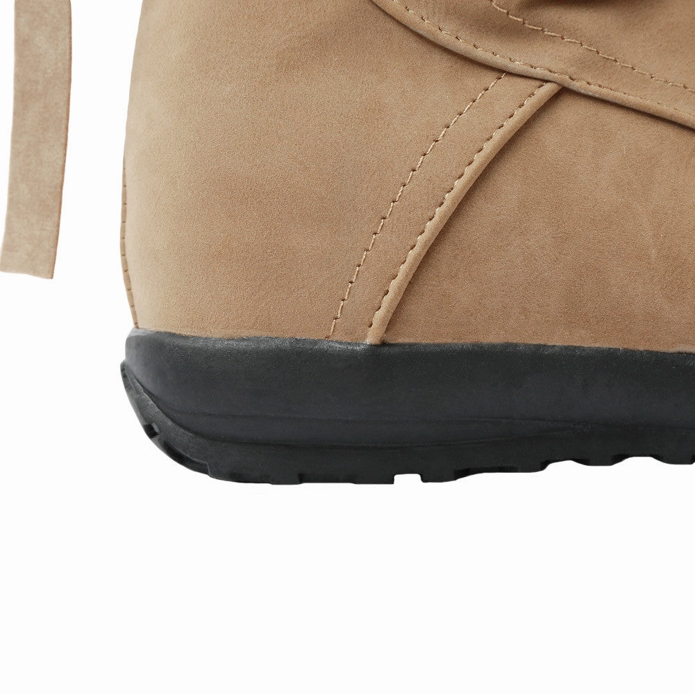 Big Size 39-42 Lace Up Short Boot Hidden Wedge Women Slip-on Riding Boot Mid-Calf botas Boots Shoes Woman SM6 Duck Boots For Women