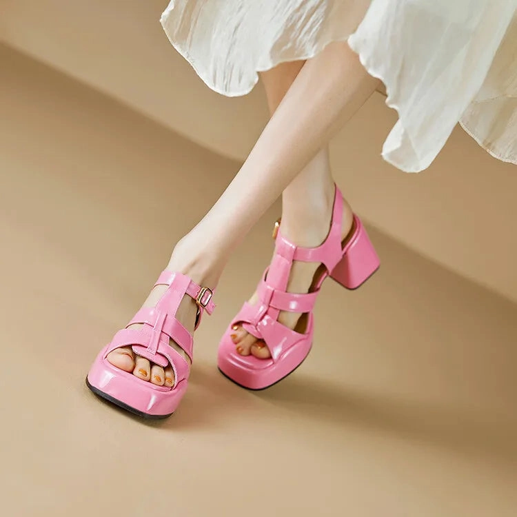 binfenxie 2024 New High Heels Gladiator Sandals Woman Open Toe Sexy Block Heel Platform Shoes Summer Women Sandals Dress Shoes Dress Shoes With Spikes