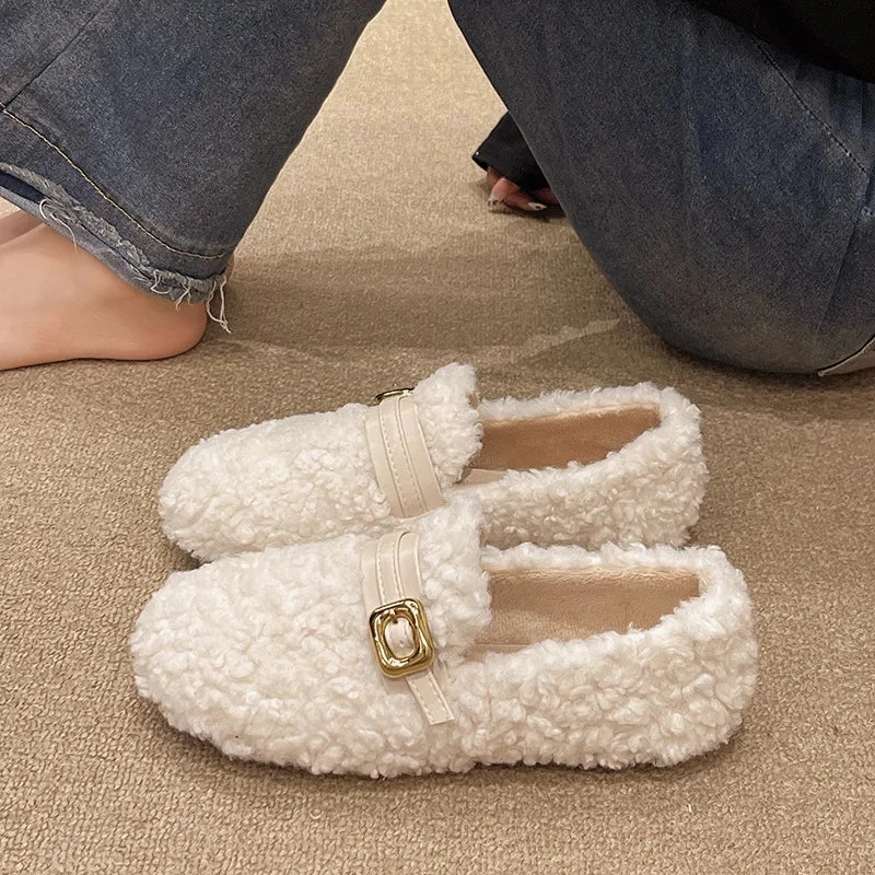 binfenxie  -  2024 Autumn Winter New Korean Plus Cashmere Warm Cotton Shoes for Women Fashion Casual Solid Color Outwear Flat Fur Shoes Female Good Running Shoes