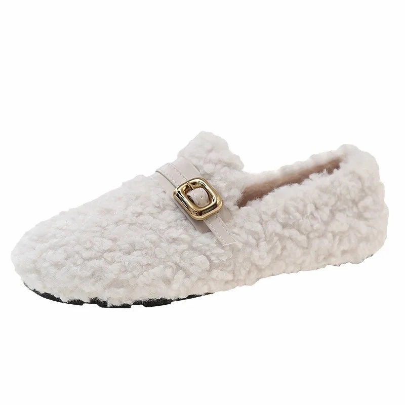 Best Flat Feet Running Shoes binfenxie  -  2024 Autumn Winter New Korean Plus Cashmere Warm Cotton Shoes for Women Fashion Casual Solid Color Outwear Flat Fur Shoes Female