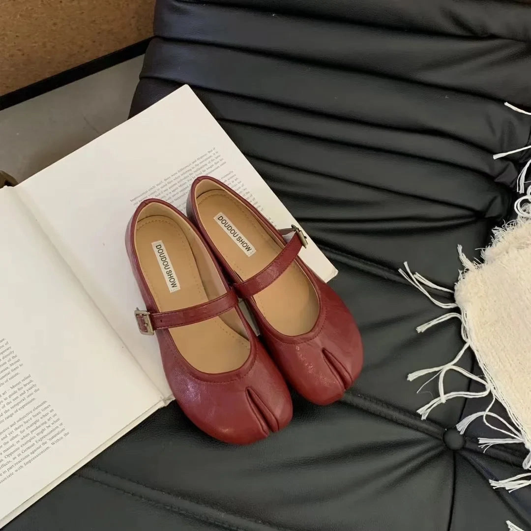 binfenxie  -  Women Flats Fashion Split Toe Flat Heel Casual Laofer Shoes Shallow Slip On Ladies Balle Shoes Soft Dress Shoes Mujer Dress Shoes For Flat Footed