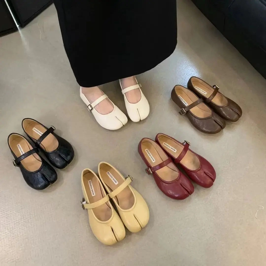 binfenxie  -  Women Flats Fashion Split Toe Flat Heel Casual Laofer Shoes Shallow Slip On Ladies Balle Shoes Soft Dress Shoes Mujer Shoe Flats For Sale