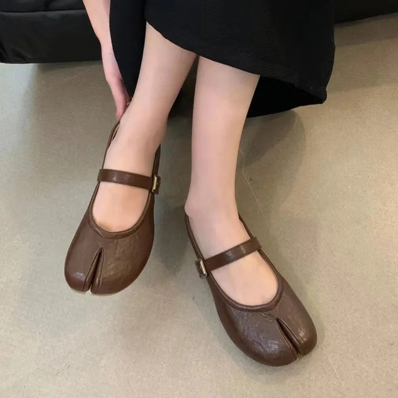 binfenxie  -  Women Flats Fashion Split Toe Flat Heel Casual Laofer Shoes Shallow Slip On Ladies Balle Shoes Soft Dress Shoes Mujer Mesh Flat Ballet Shoes