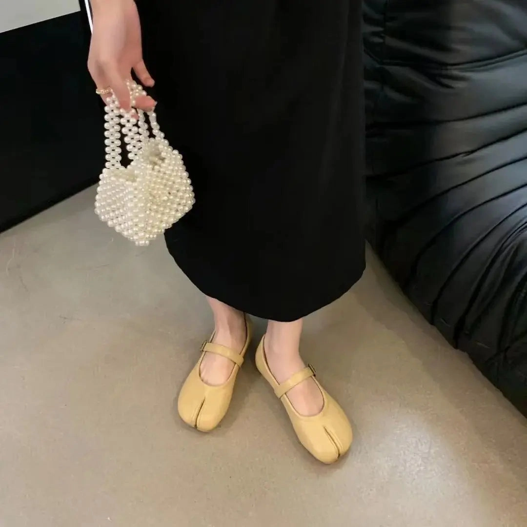 binfenxie  -  Women Flats Fashion Split Toe Flat Heel Casual Laofer Shoes Shallow Slip On Ladies Balle Shoes Soft Dress Shoes Mujer Flat Shoe Laces