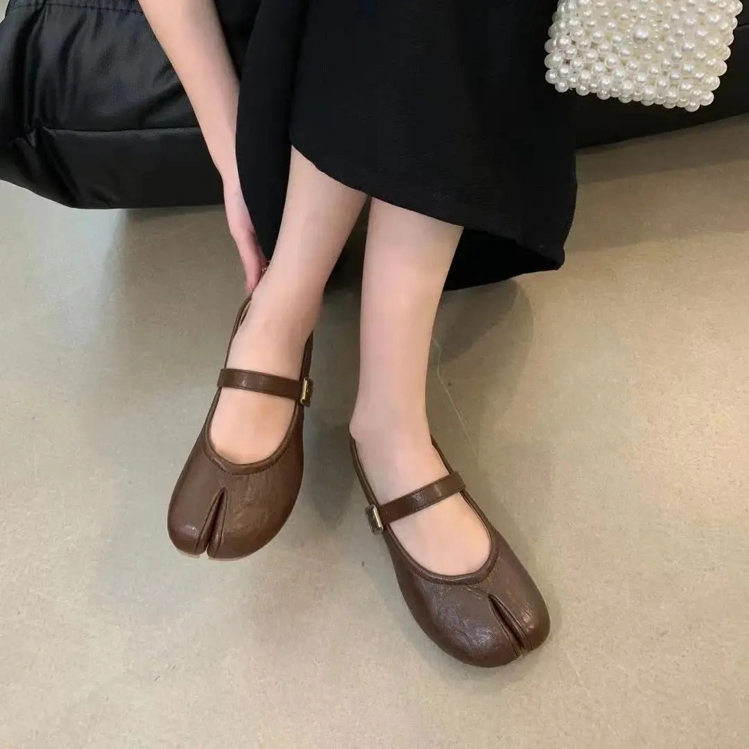 Best Flat Mary Jane Shoes binfenxie  -  Women Flats Fashion Split Toe Flat Heel Casual Laofer Shoes Shallow Slip On Ladies Balle Shoes Soft Dress Shoes Mujer