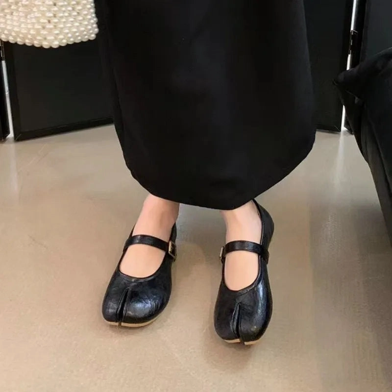 binfenxie  -  Women Flats Fashion Split Toe Flat Heel Casual Laofer Shoes Shallow Slip On Ladies Balle Shoes Soft Dress Shoes Mujer Flat Sole Sports Shoes