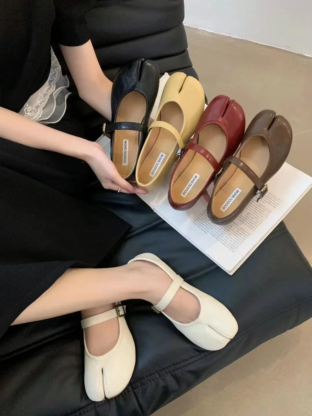 Flat Shoes That Are Comfortable binfenxie  -  Women Flats Fashion Split Toe Flat Heel Casual Laofer Shoes Shallow Slip On Ladies Balle Shoes Soft Dress Shoes Mujer
