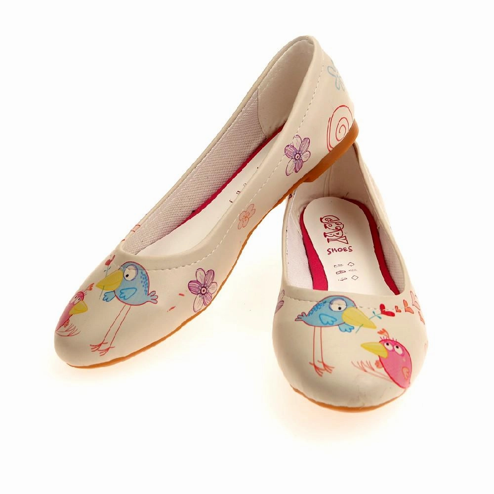 Gloss Finish Birds Ballerinas Shoes 1041
