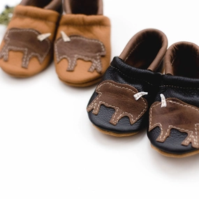 Bison on Black  Leather Shoes Moccs Baby and Toddler High Heel Blisters
