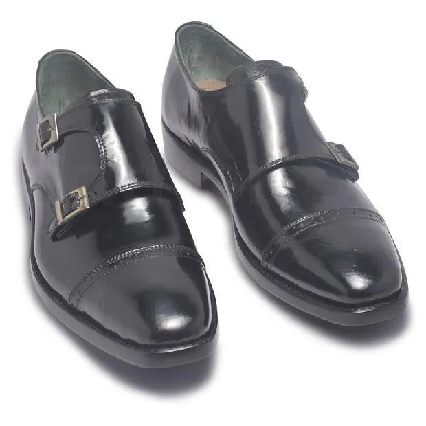 Black And Red Dress Shoes Men Black Monk Strap Genuine Leather Shoes