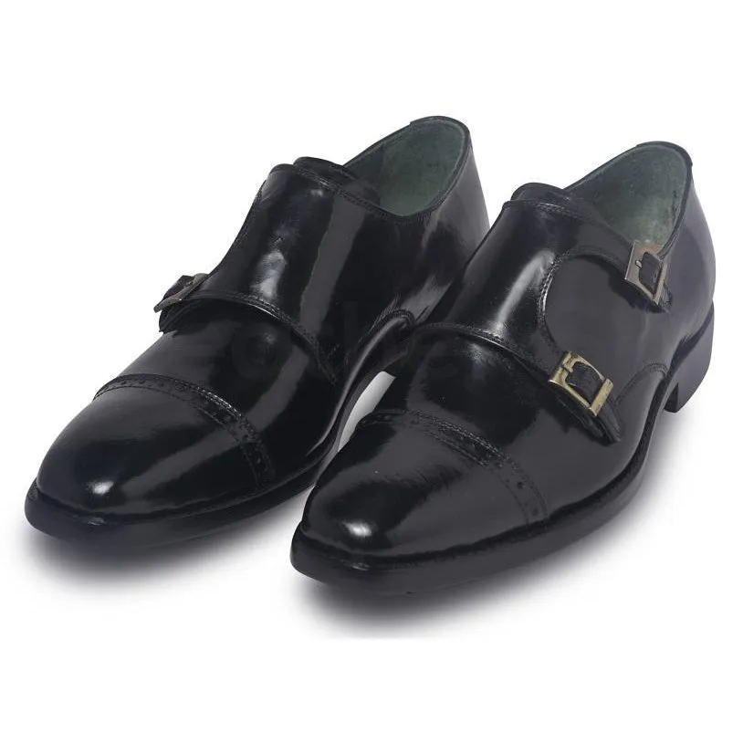 Bodycon Dress And Shoes Men Black Monk Strap Genuine Leather Shoes