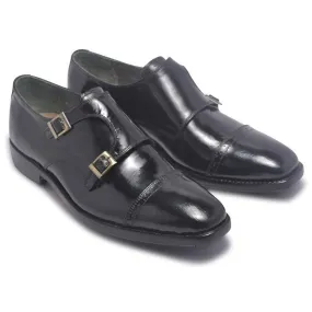 Club Dress Shoes Men Black Monk Strap Genuine Leather Shoes
