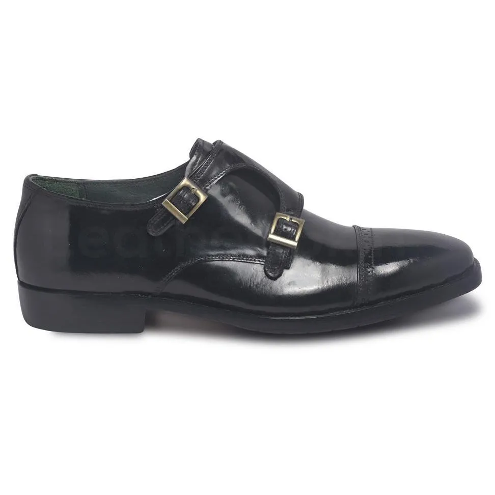 Men Black Monk Strap Genuine Leather Shoes Shoes To Wear With Dress In Winter