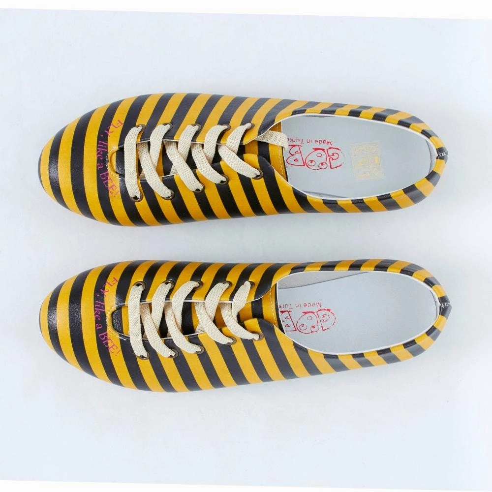 New York Black and Yellow Striped Ballerinas Shoes SLV073
