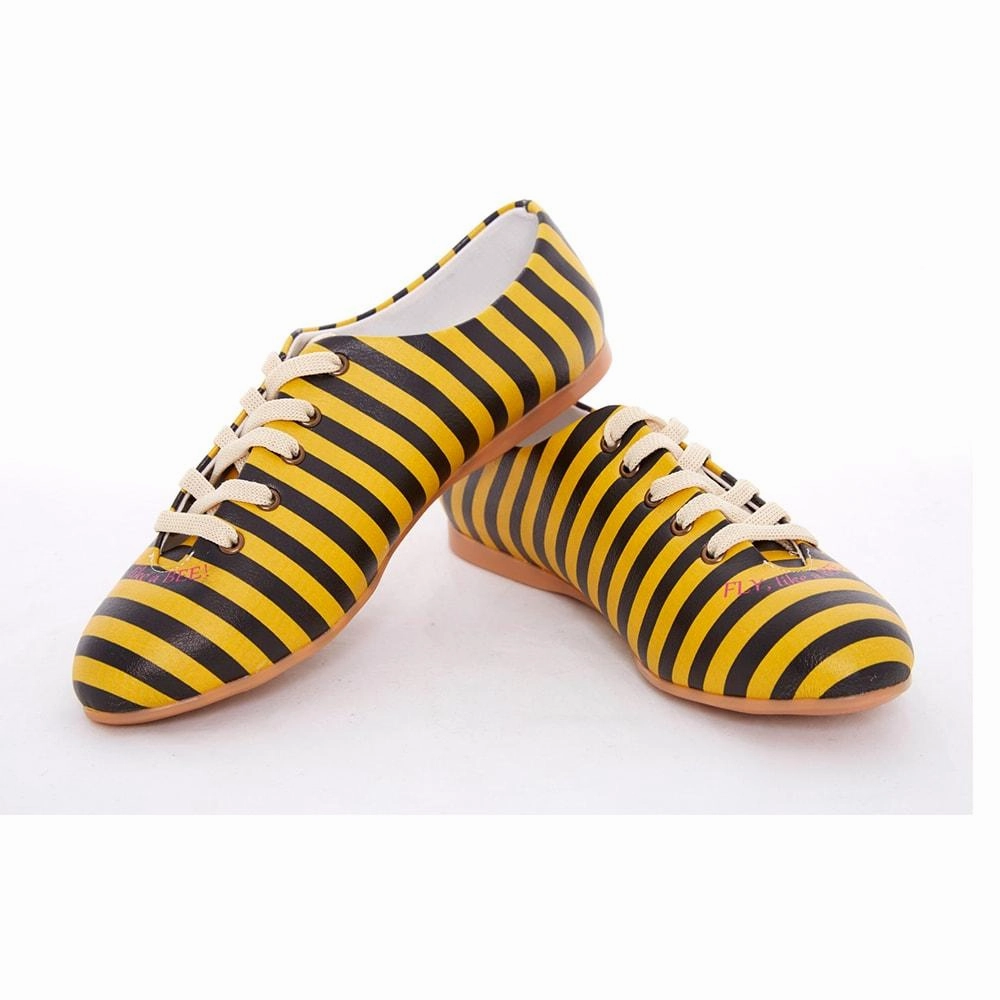 School Day Black and Yellow Striped Ballerinas Shoes SLV073