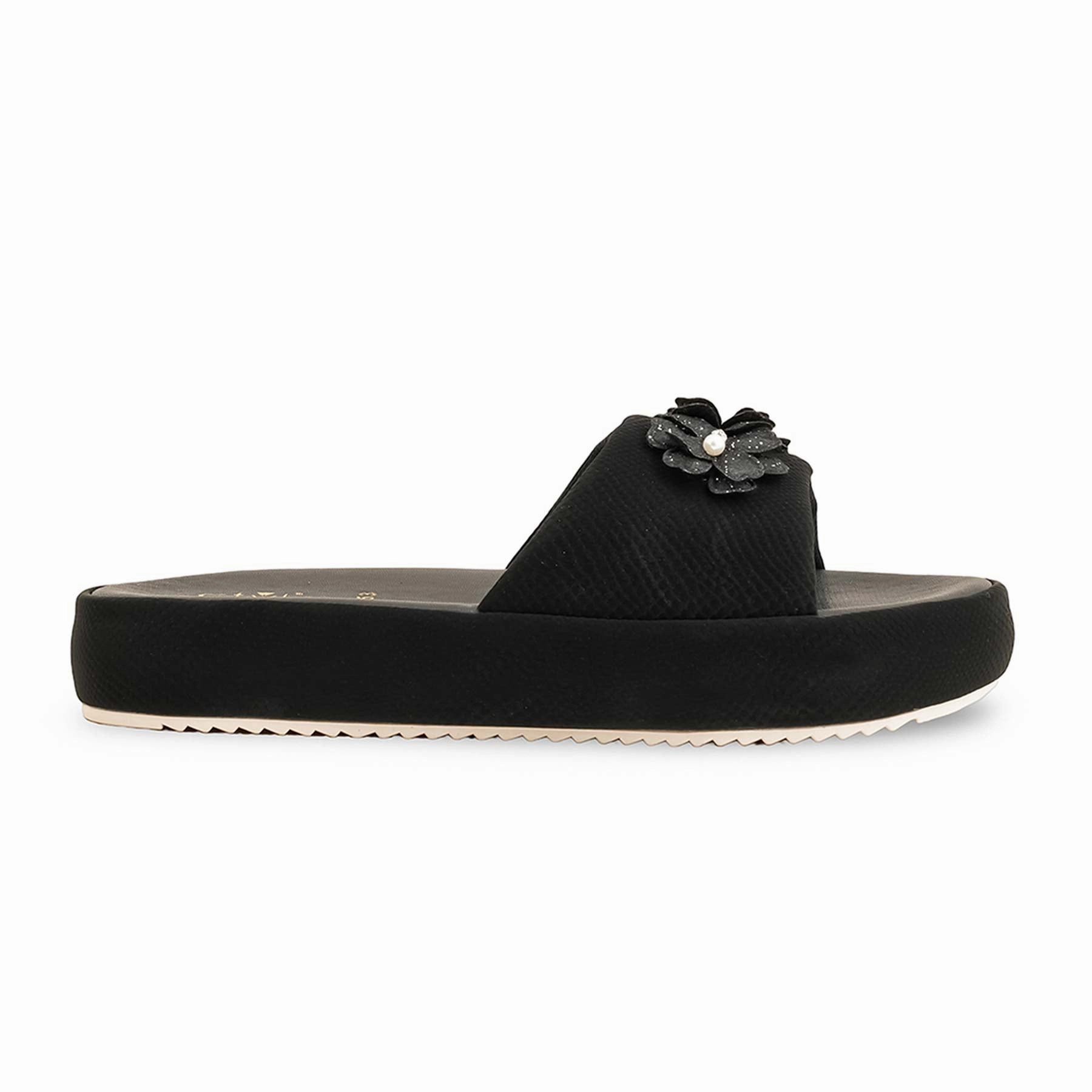 Black Formal Slipper For Ladies PU0453 Faux Fur Slides