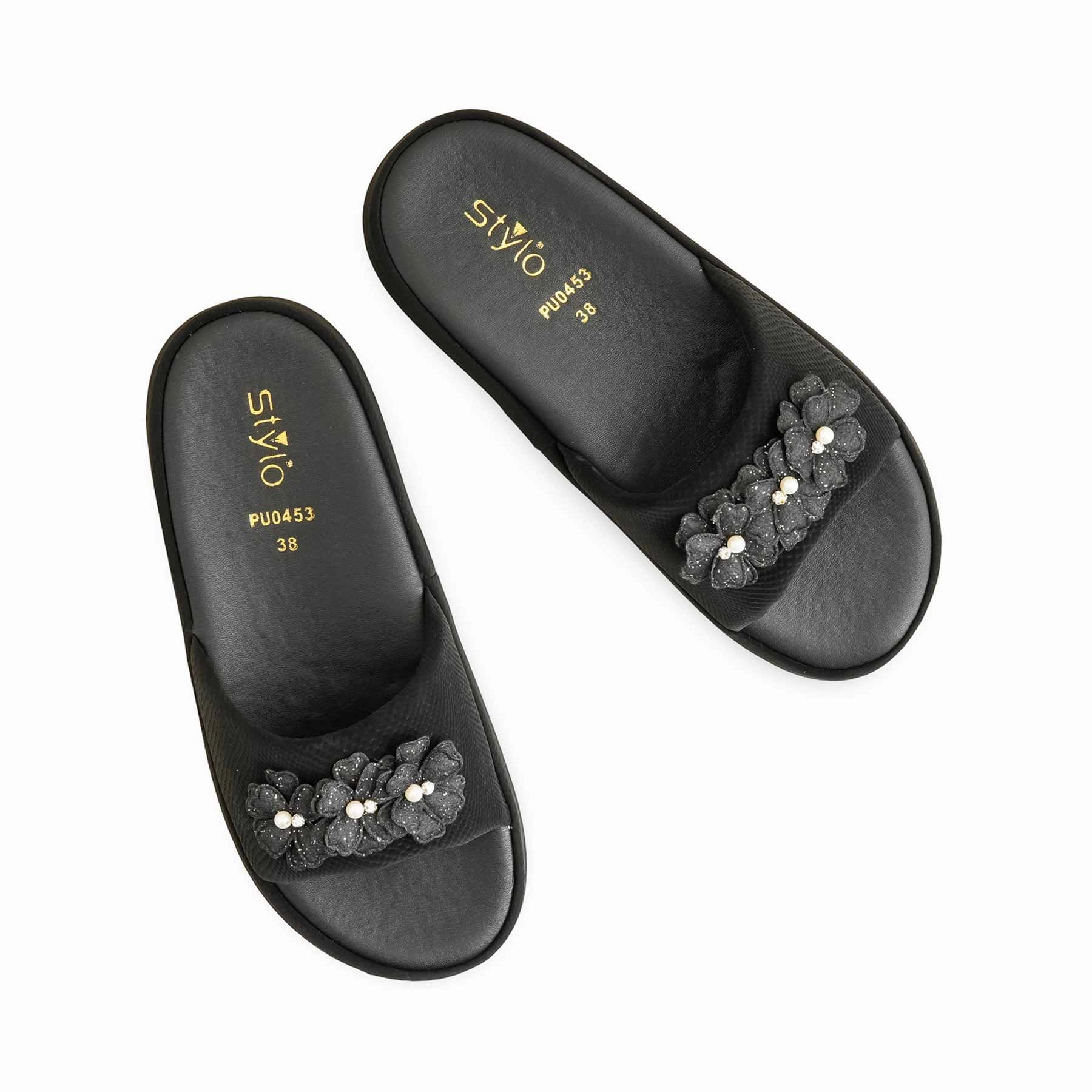 Black Formal Slipper For Ladies PU0453 Slippers Mop Cleaning