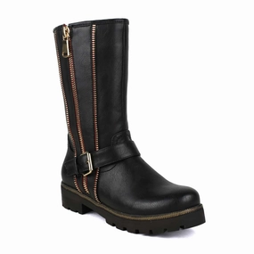 Short Rubber Rain Boots Black Gold zipper & Buckle embelished Women's Zip-up Mid-calf Riding Boot