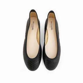 Black leather ballet flats cobra-skin effect Flat Shoes Wide Fit