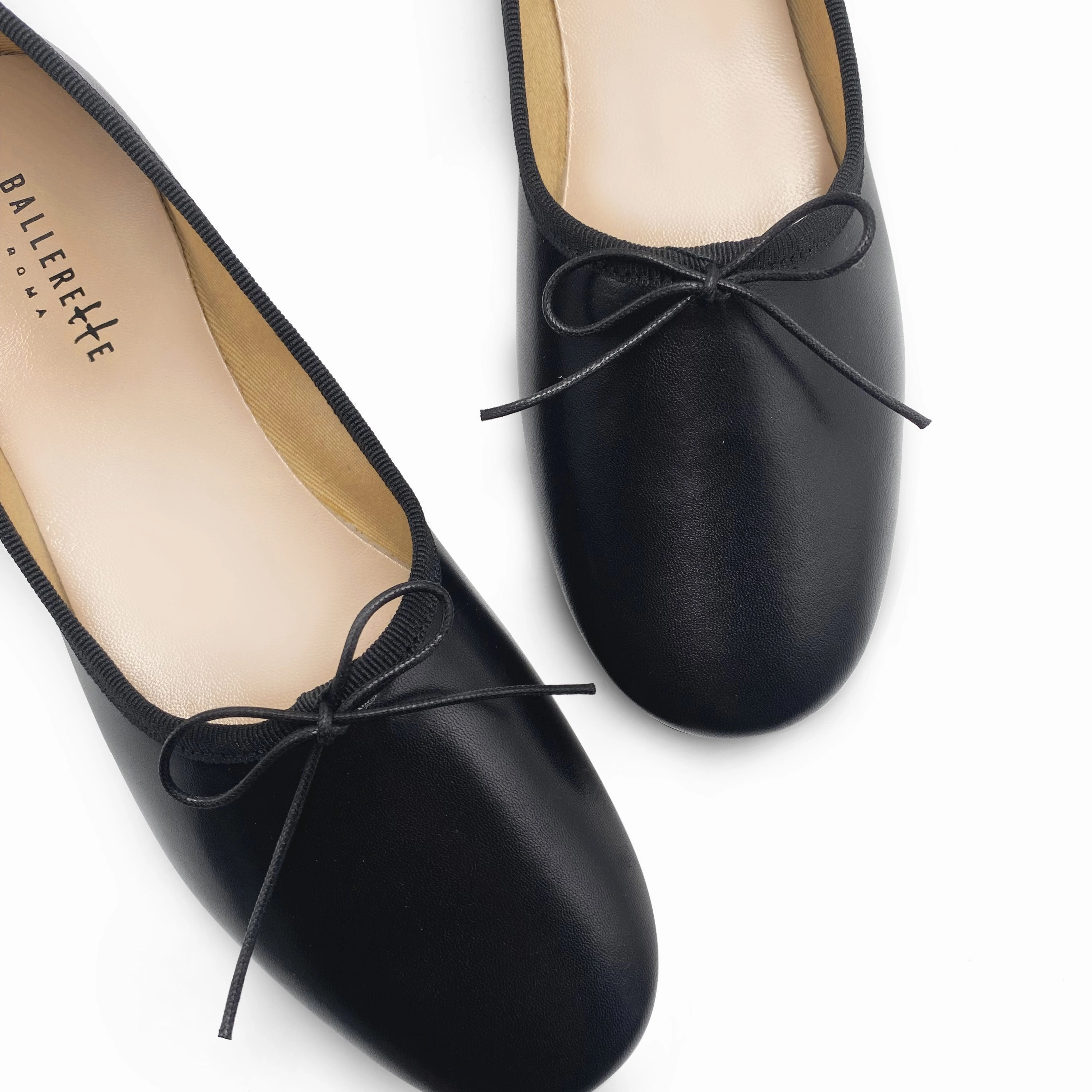 Black leather high-vamp "glove shoes" ballet flats High Heel Stores