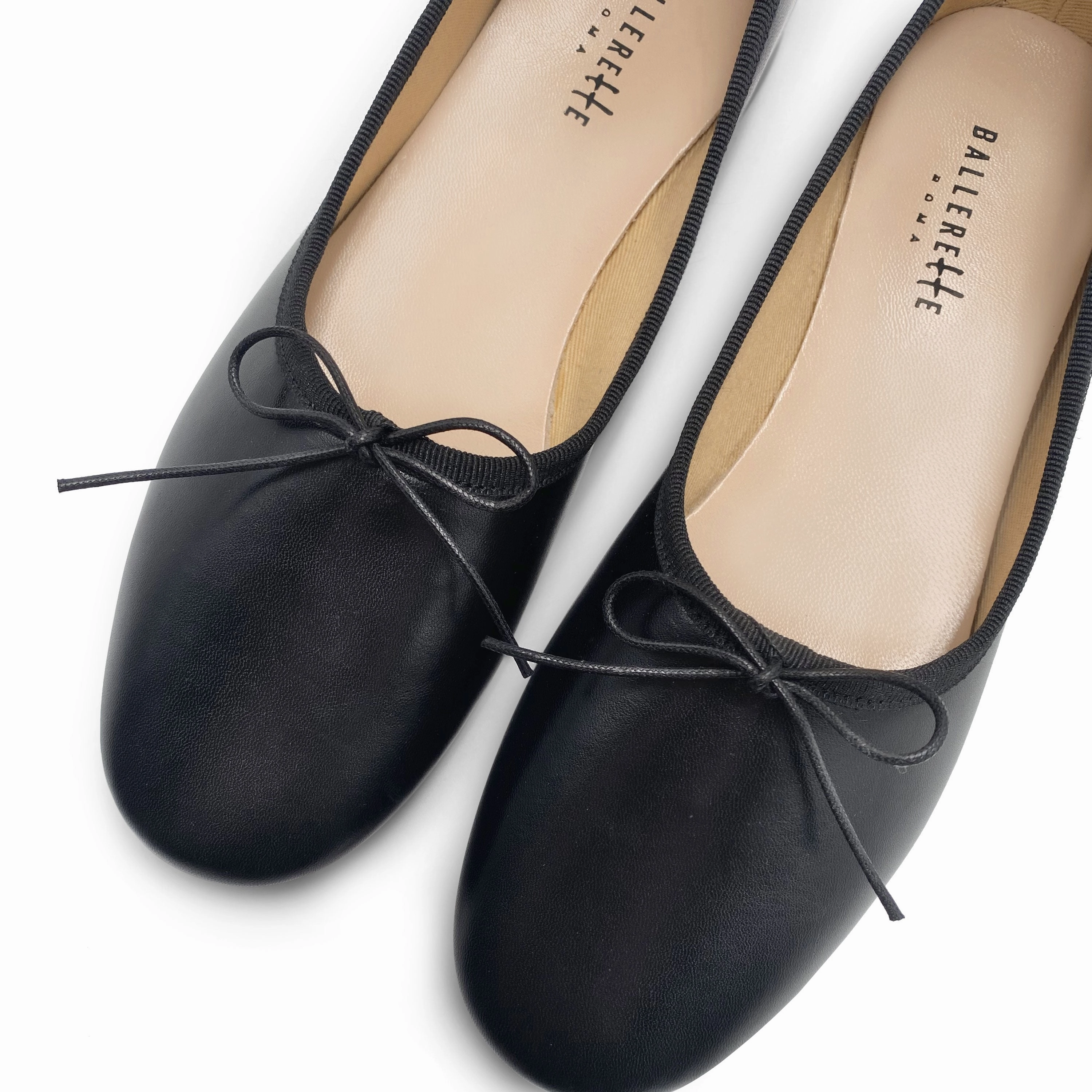 High Heel Ankle Strap Black leather high-vamp "glove shoes" ballet flats