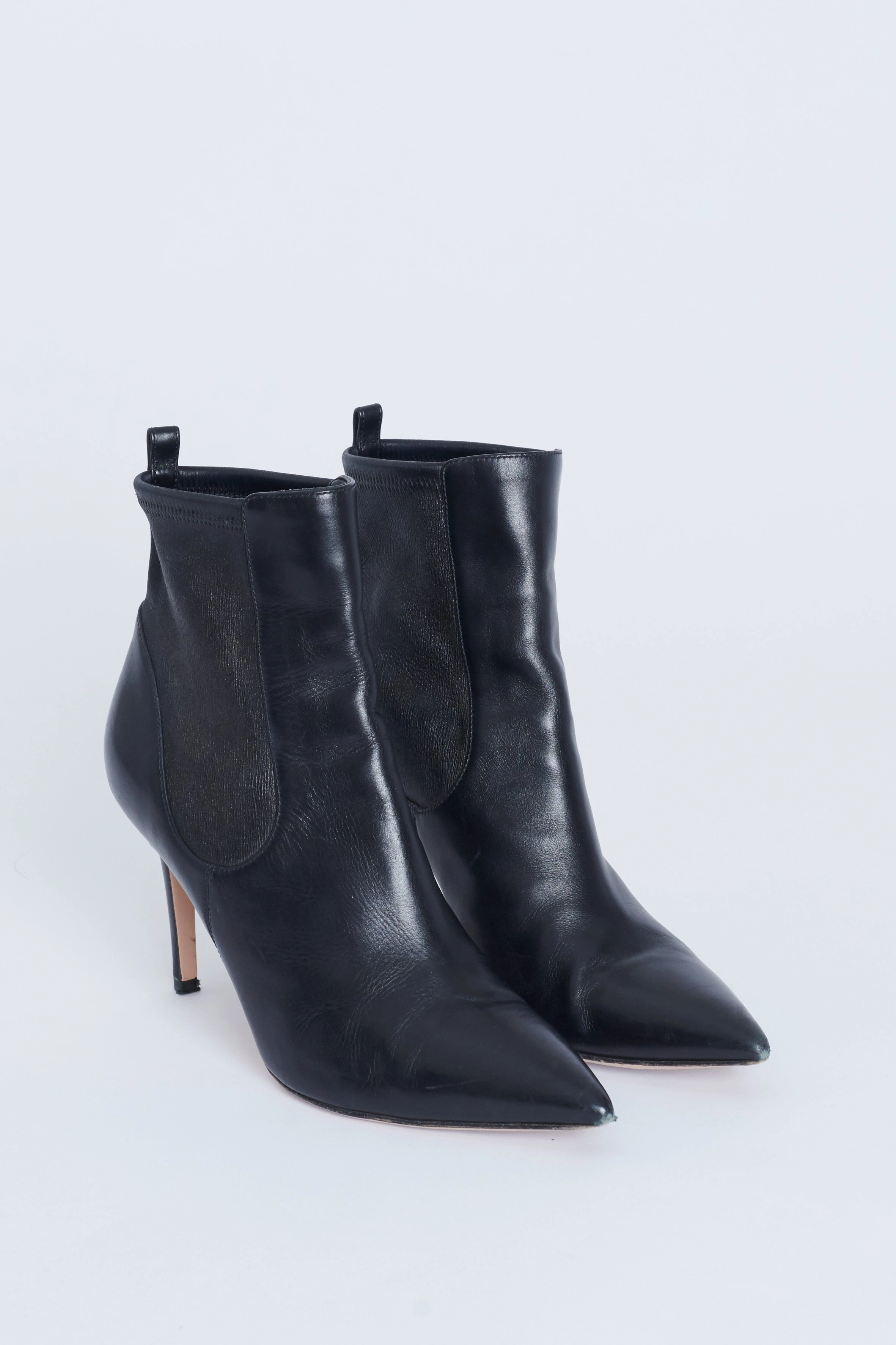 Black Leather Pointed Toe Stiletto Heel Preowned Ankle Boots Adidas New Latest Shoes