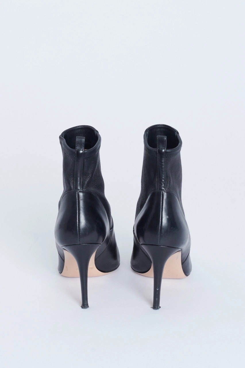 Black Leather Pointed Toe Stiletto Heel Preowned Ankle Boots Shoes Adidas Samba