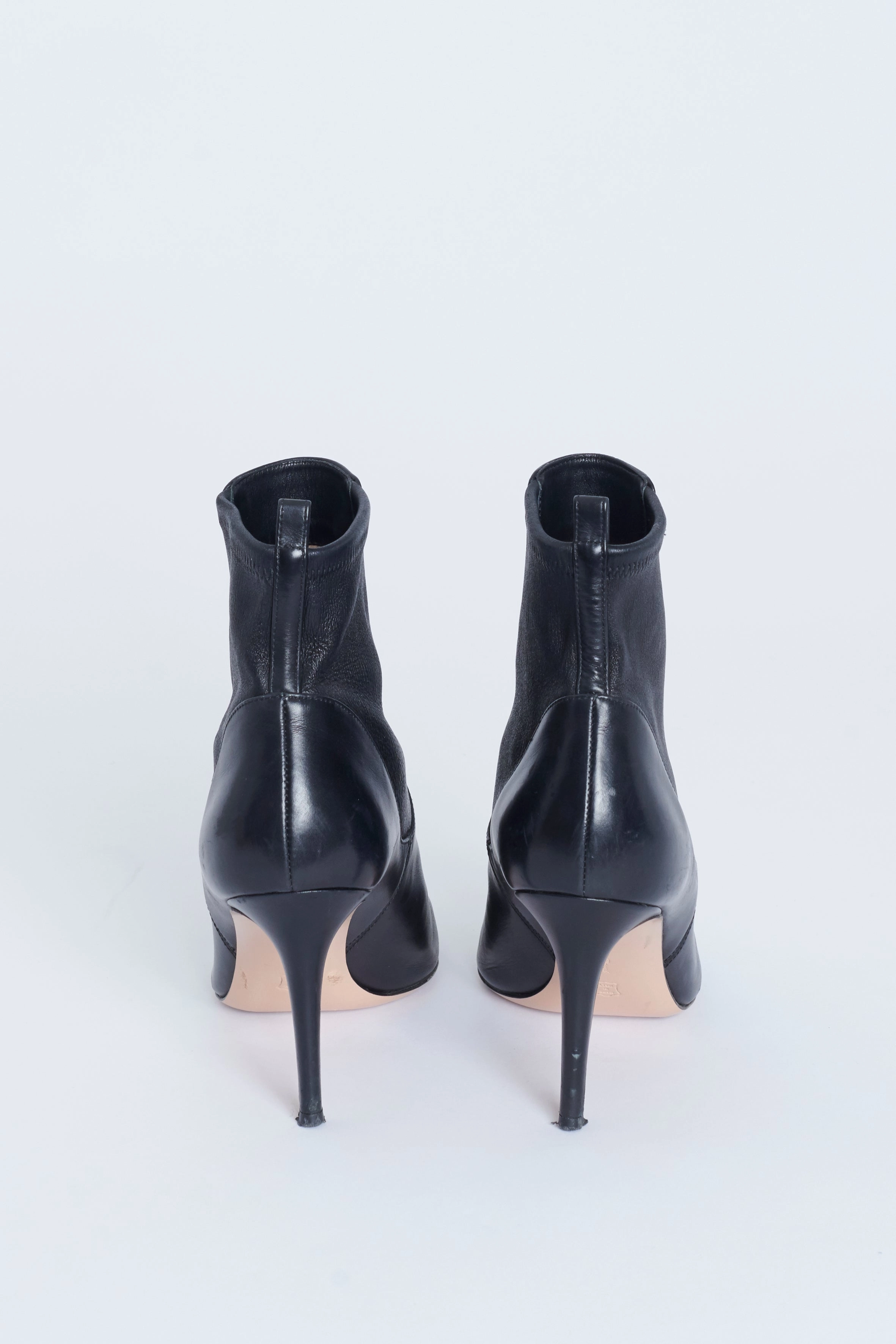 Black Leather Pointed Toe Stiletto Heel Preowned Ankle Boots Adidas Shoes Like Socks