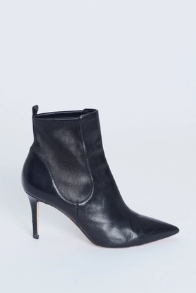 Adidas Football Turf Shoes Black Leather Pointed Toe Stiletto Heel Preowned Ankle Boots