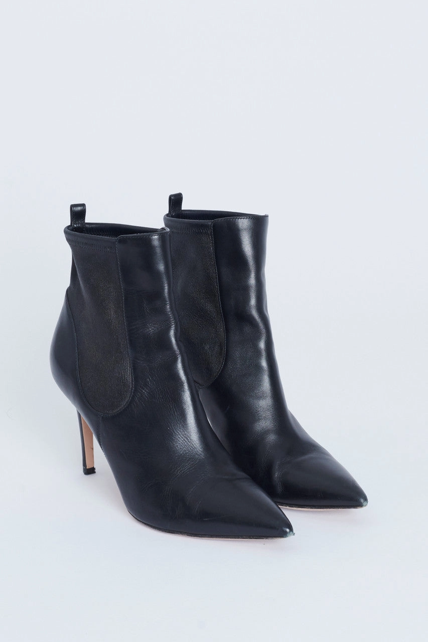 Adidas Originals Adimatic Shoes Black Leather Pointed Toe Stiletto Heel Preowned Ankle Boots