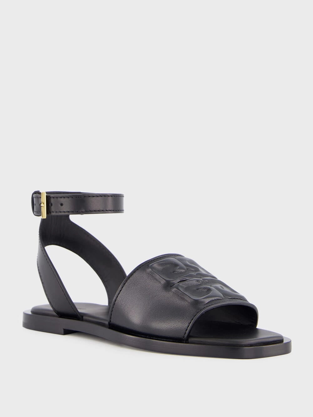Lucky Shoes Flats Black Logo Detailed Leather Sandals