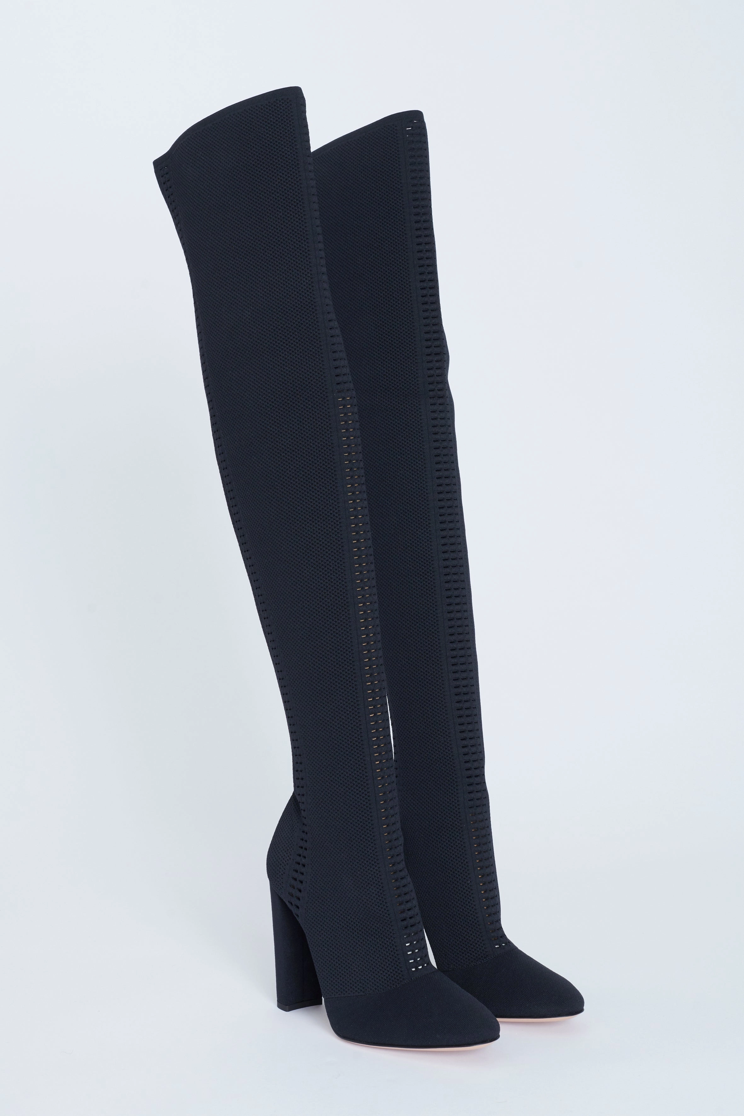 Adidas Crochet Shoes Black Perforated Stretch-Knit Over The Knee Preowned Boots