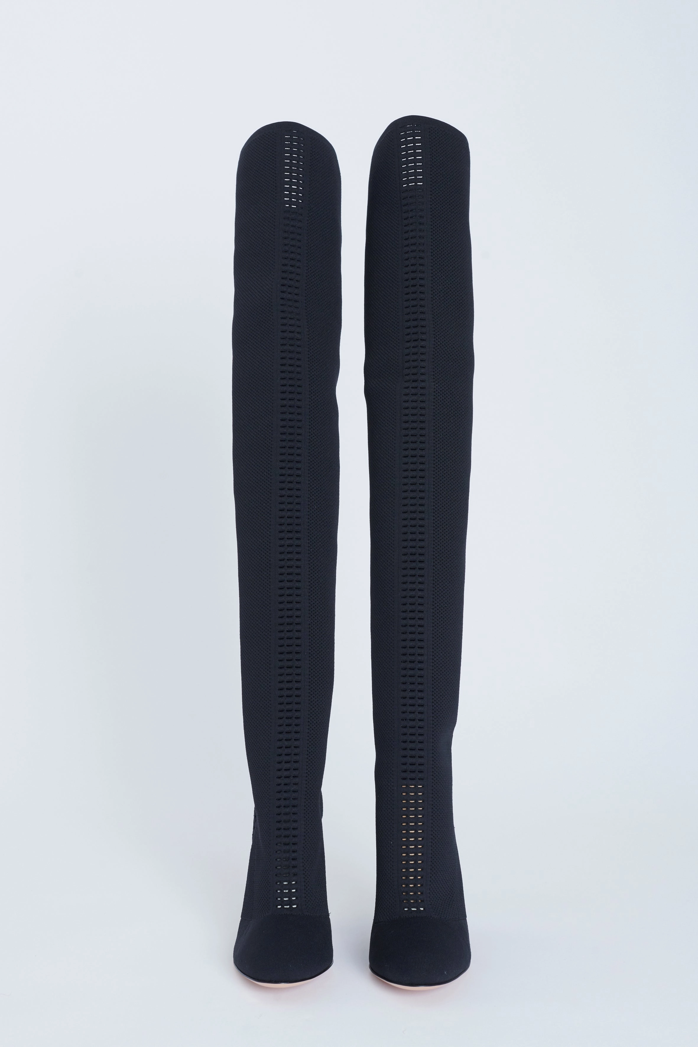 Adidas Liam Gallagher Shoes Black Perforated Stretch-Knit Over The Knee Preowned Boots