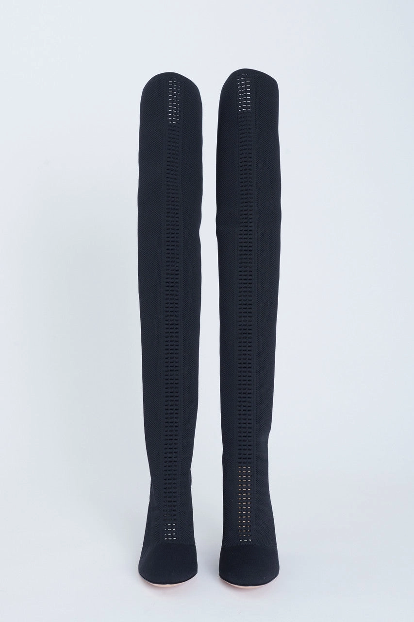 Best Running Adidas Shoes Black Perforated Stretch-Knit Over The Knee Preowned Boots