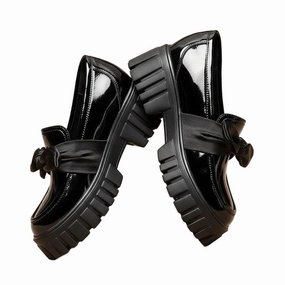 Asics Weightlifting Shoes Heel Height Black Platform Oxford Bowknot Glossy Shoes