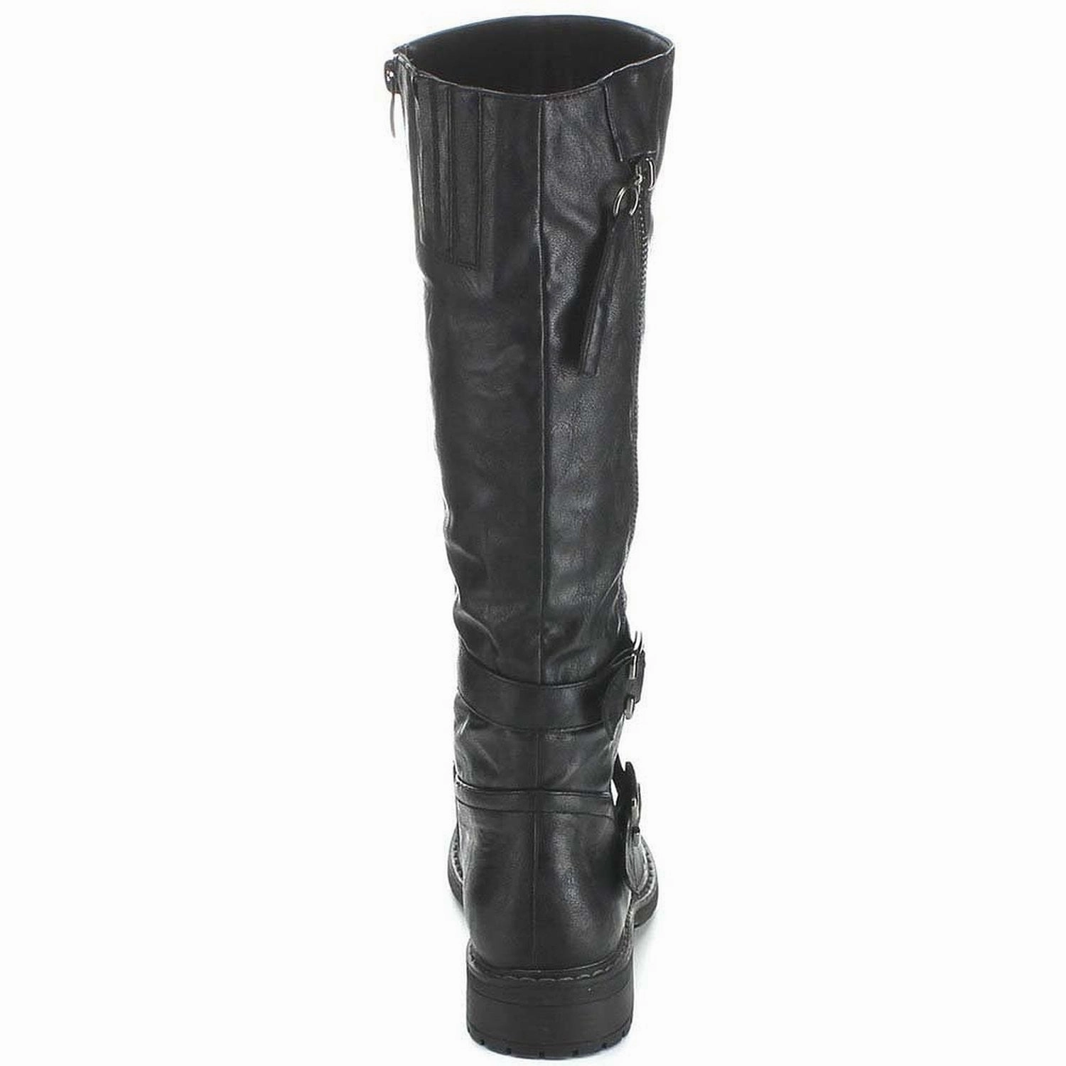 Black Riding Double Ankle Strap Knee-high Women's Vegan Biker Boots Adidas Unity Leather Mid Rain Rdy Hiking Boots