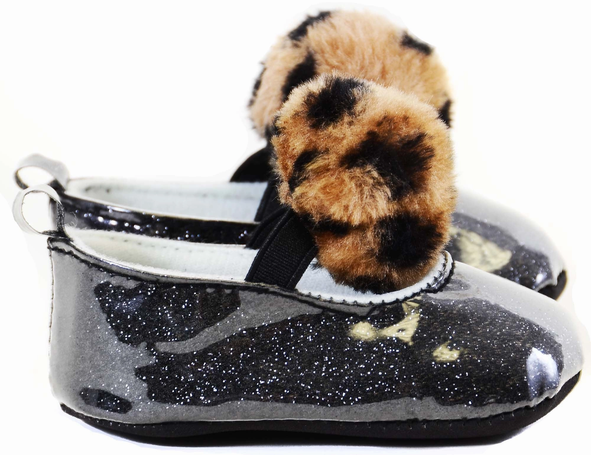 Black Shiny Glitter Leopard Furry Pom Baby Infant Maryjane Flats Adidas Tempo Shoes