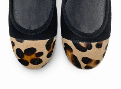 Black suede ballet flats with animal print toe Shoes Flats