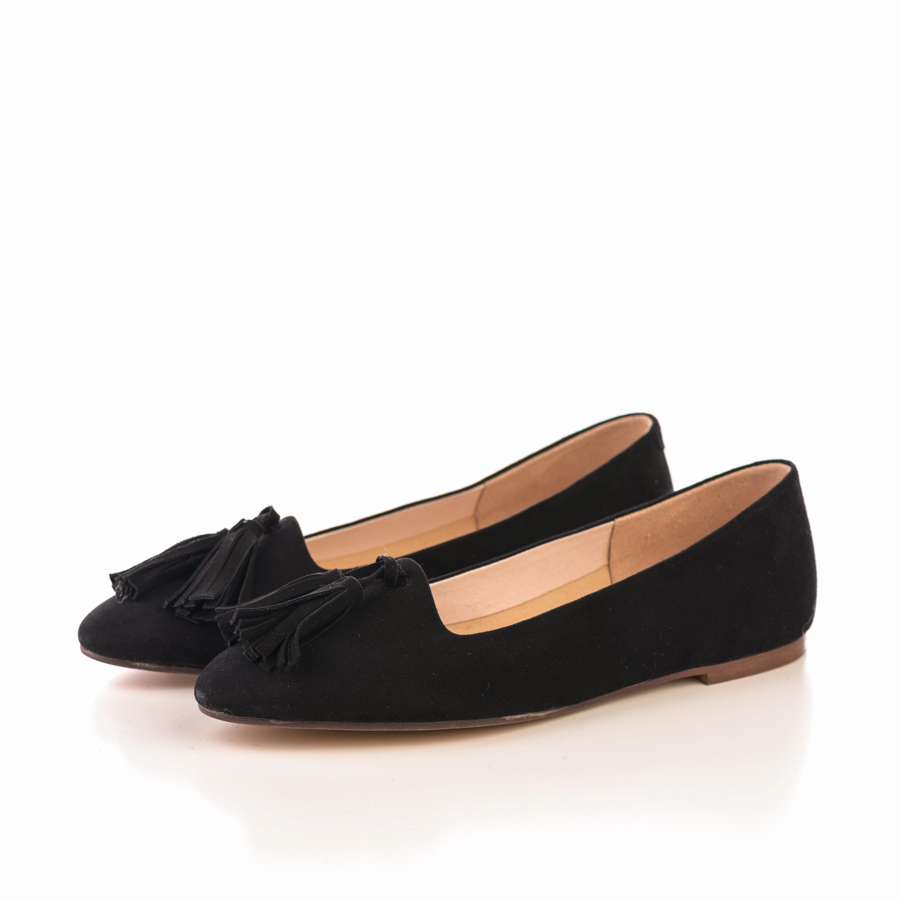 Black suede moccasins with tassels Dress Tie Shoes