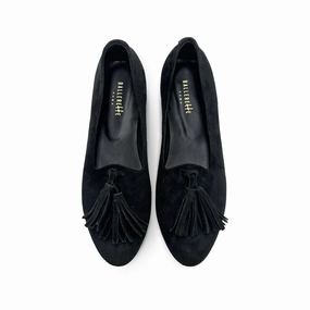 Black suede women moccasins with tassels Ostrich Dress Shoes