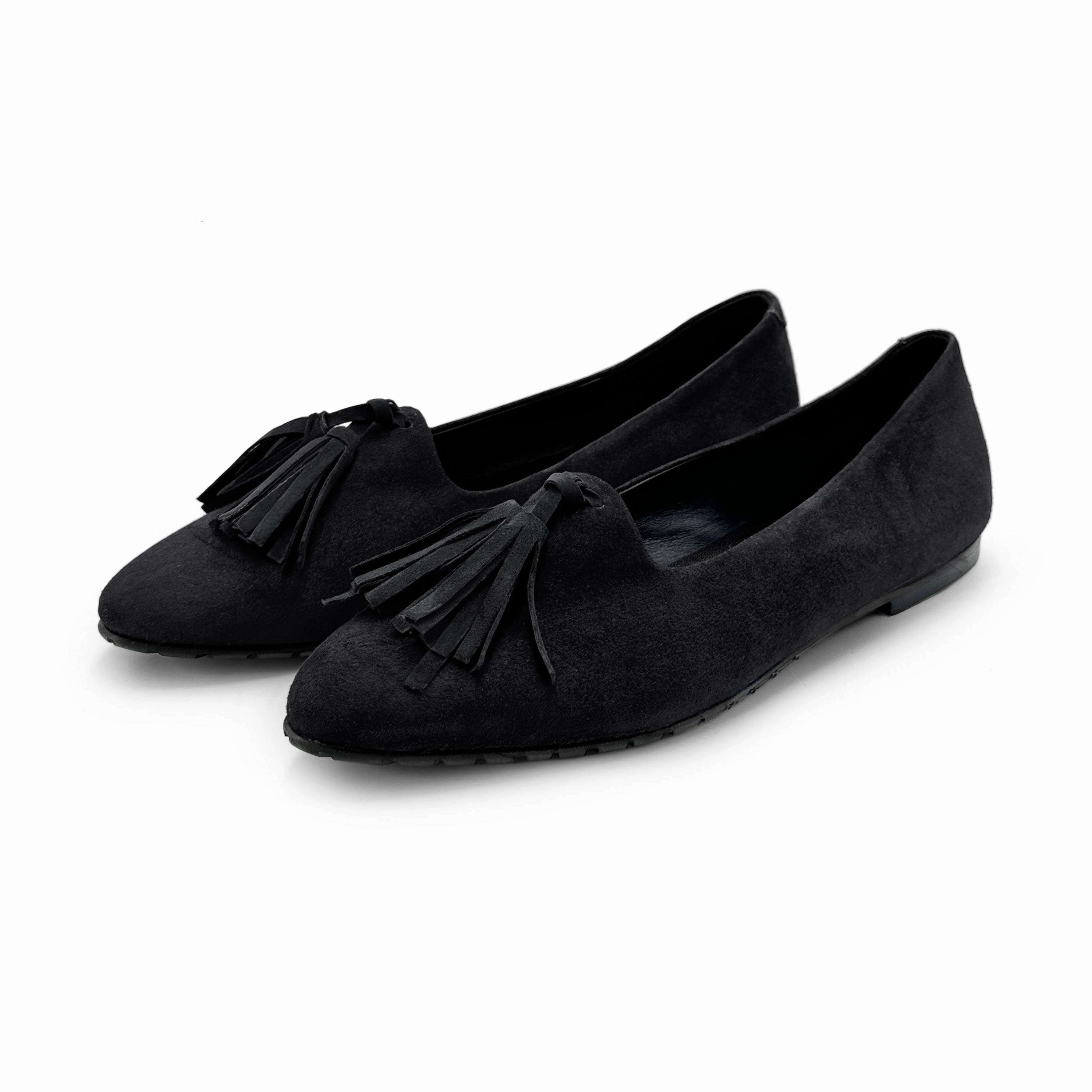 Black suede women moccasins with tassels Dress Steel Toe Shoes