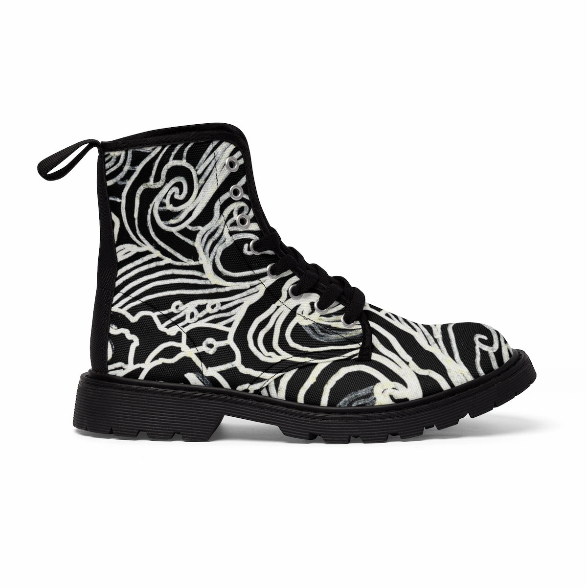 Kayland Event Hiking Boots Black Waves Women's Boots, Curvy Waves Pattern Winter Lace-up Toe Cap Boots Shoes