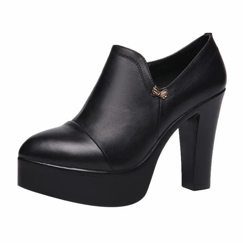 Block Heels Platform Pumps Women Split Leather Shoes High Heels for Thin Feet Office Model Mom Shoe With Dress