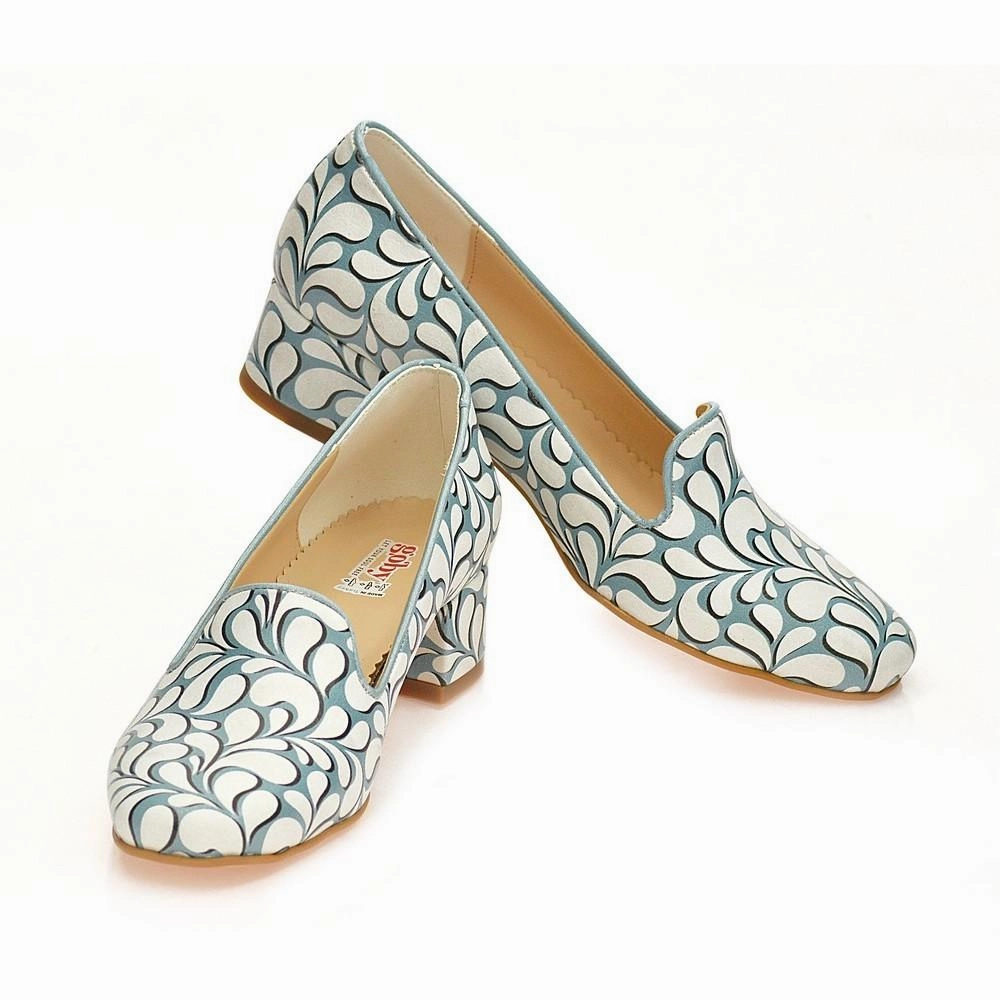 Fashionable Blue and White Pattern Career Heel Shoes WDB108